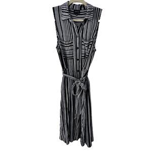 Who What Wear black white striped summer dress sleeveless rayon knee length SZ M